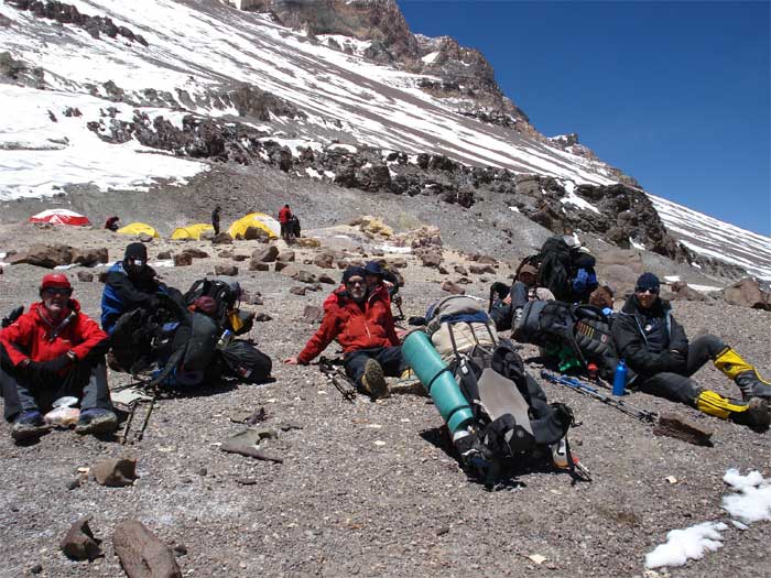 Rest stop on Aconcagua expedition